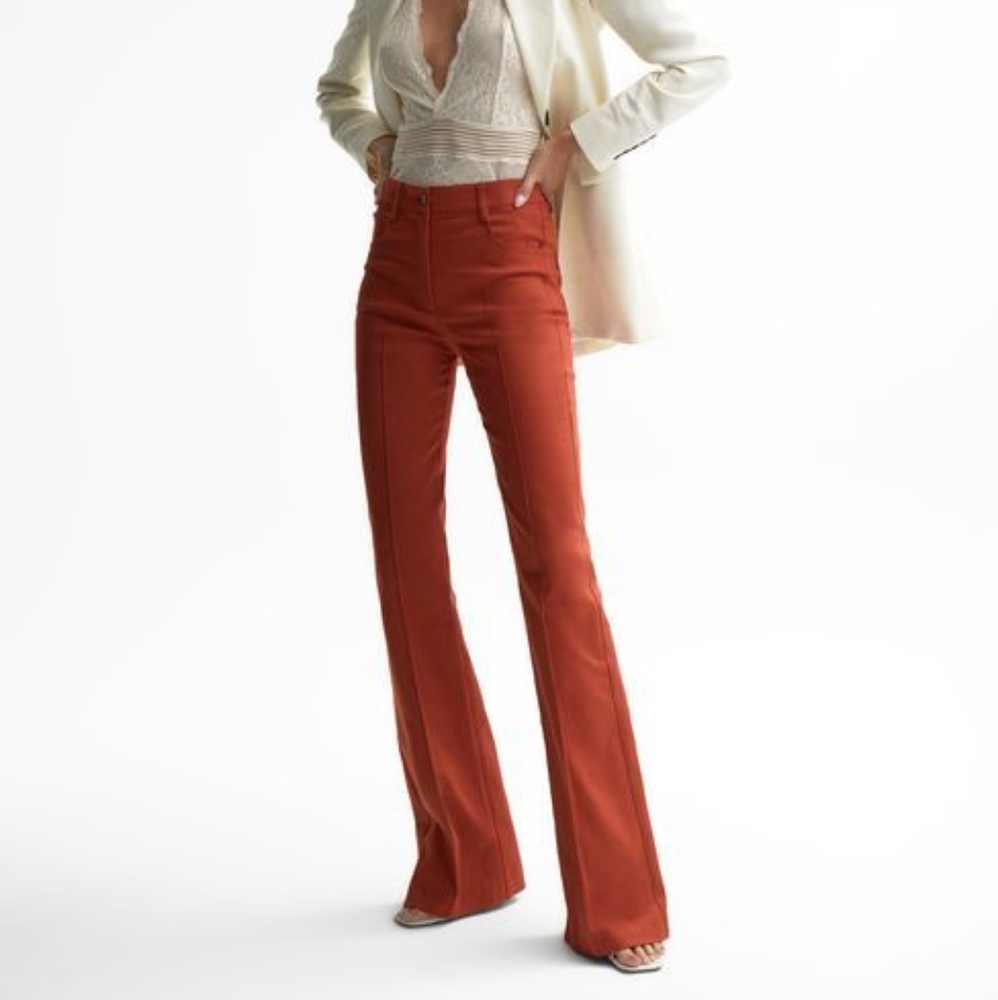 Reiss Rust Orange High-Waist Flare Jeans